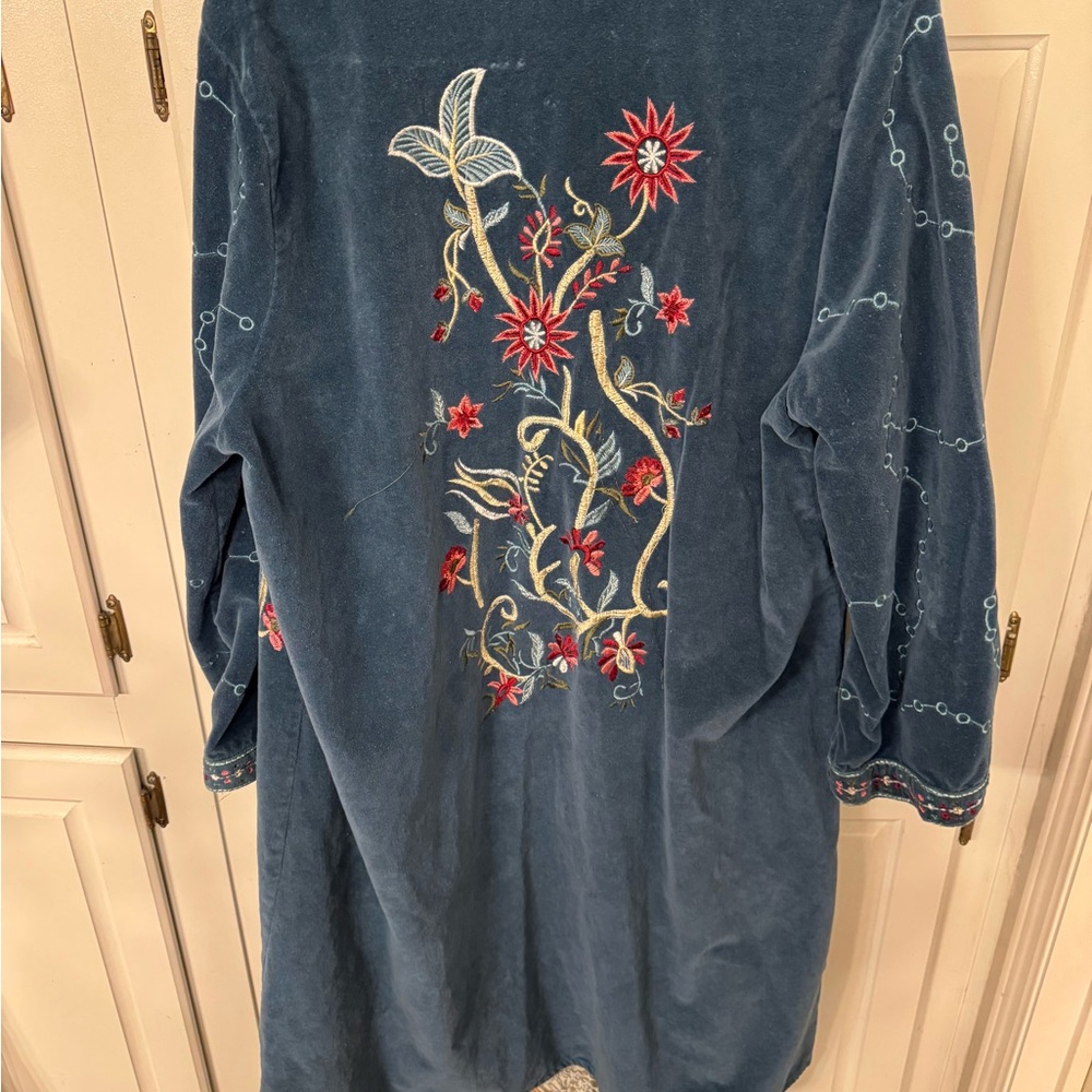 Elegant Blue and Red Embroidered Cape